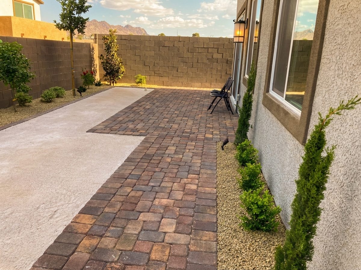 Brick paver installation with landscape lighting in Las Vegas NV